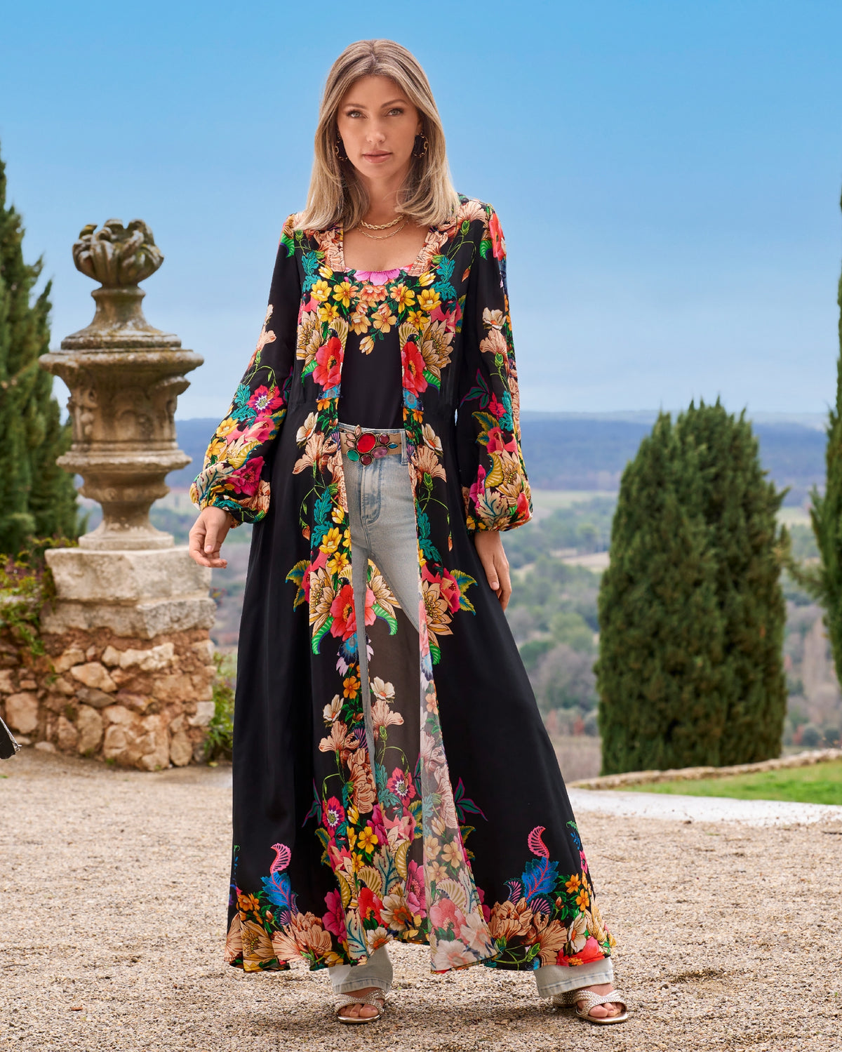 Castillo Gardens Luxe Full Length Duster Black/Magenta