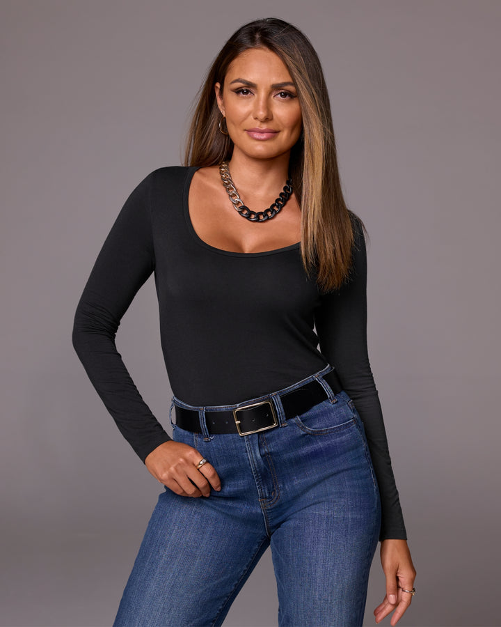 So Effortless Long Sleeve Scoop Neck Knit Top Proper Black