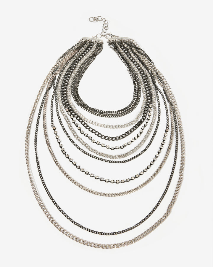 Layered Silver Chain Necklace Antique Silver