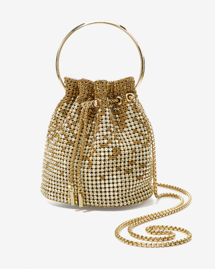 Rhinestone Gold Handle Pouch Bag Gold Multi