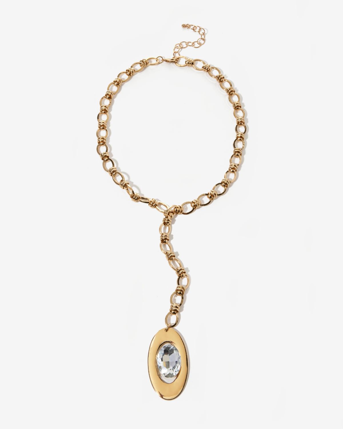 Gold Lariat Crystal Pendent Necklace Gold Plate