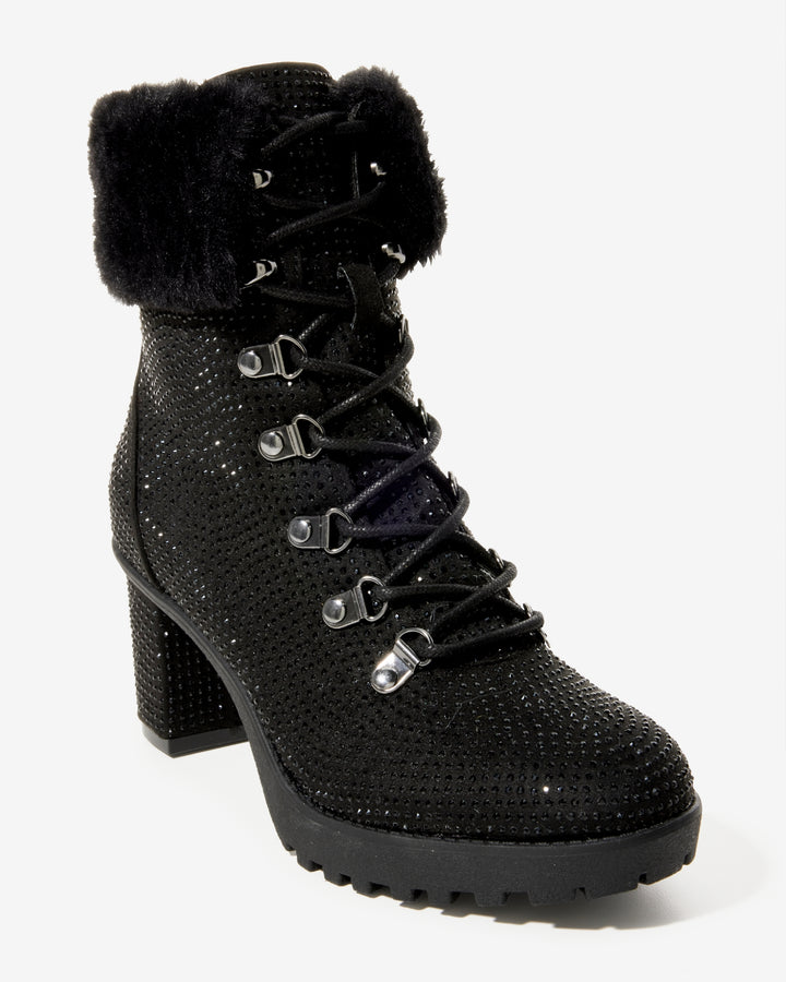 Rhinestone Heeled Bootie Black