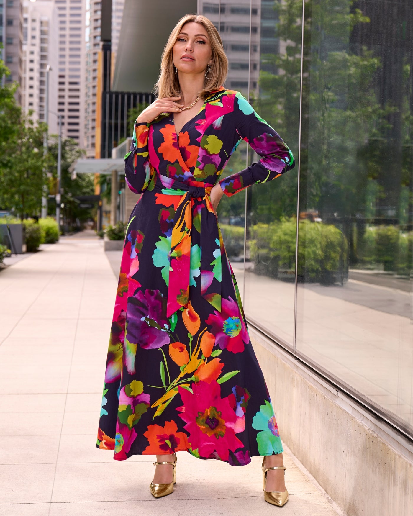 City Garden Surplice Maxi Dress Navy Multi