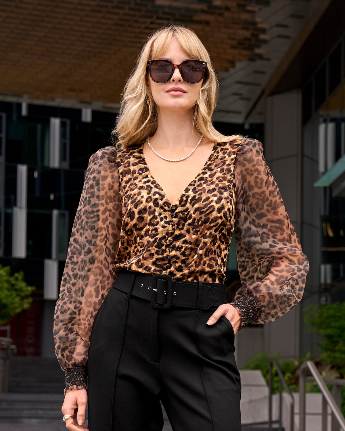 Organza Cheetah Print Top Brown