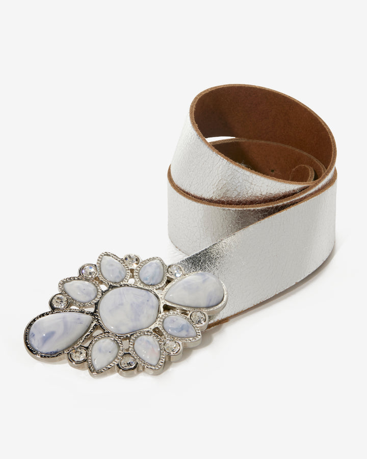 Marble Gem Buckle Belt Silver