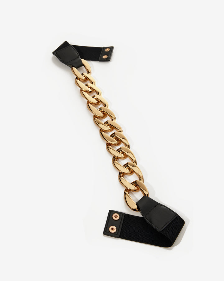 Chain & Faux Leather Belt Black/Gold