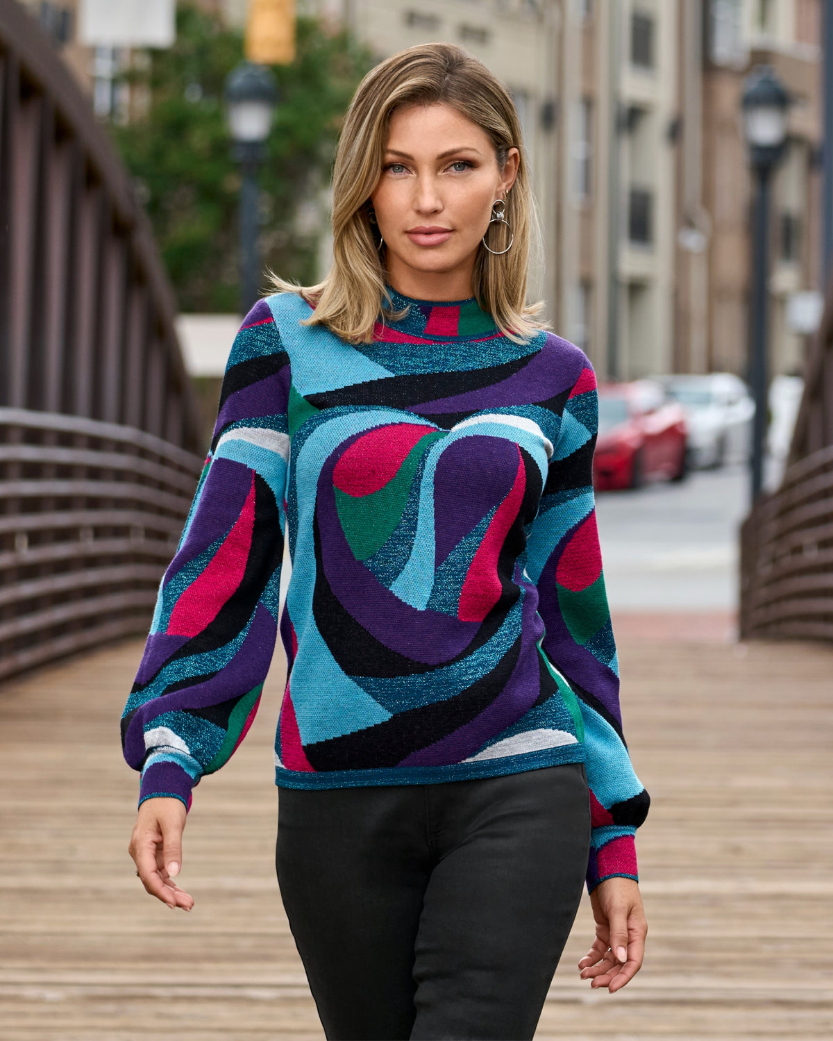 Abstract Jacquard Mock Neck Sweater Multi