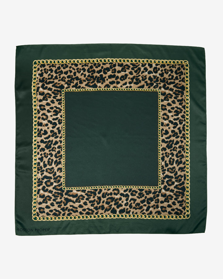 Chain and Cheetah Scarf Emerald Green