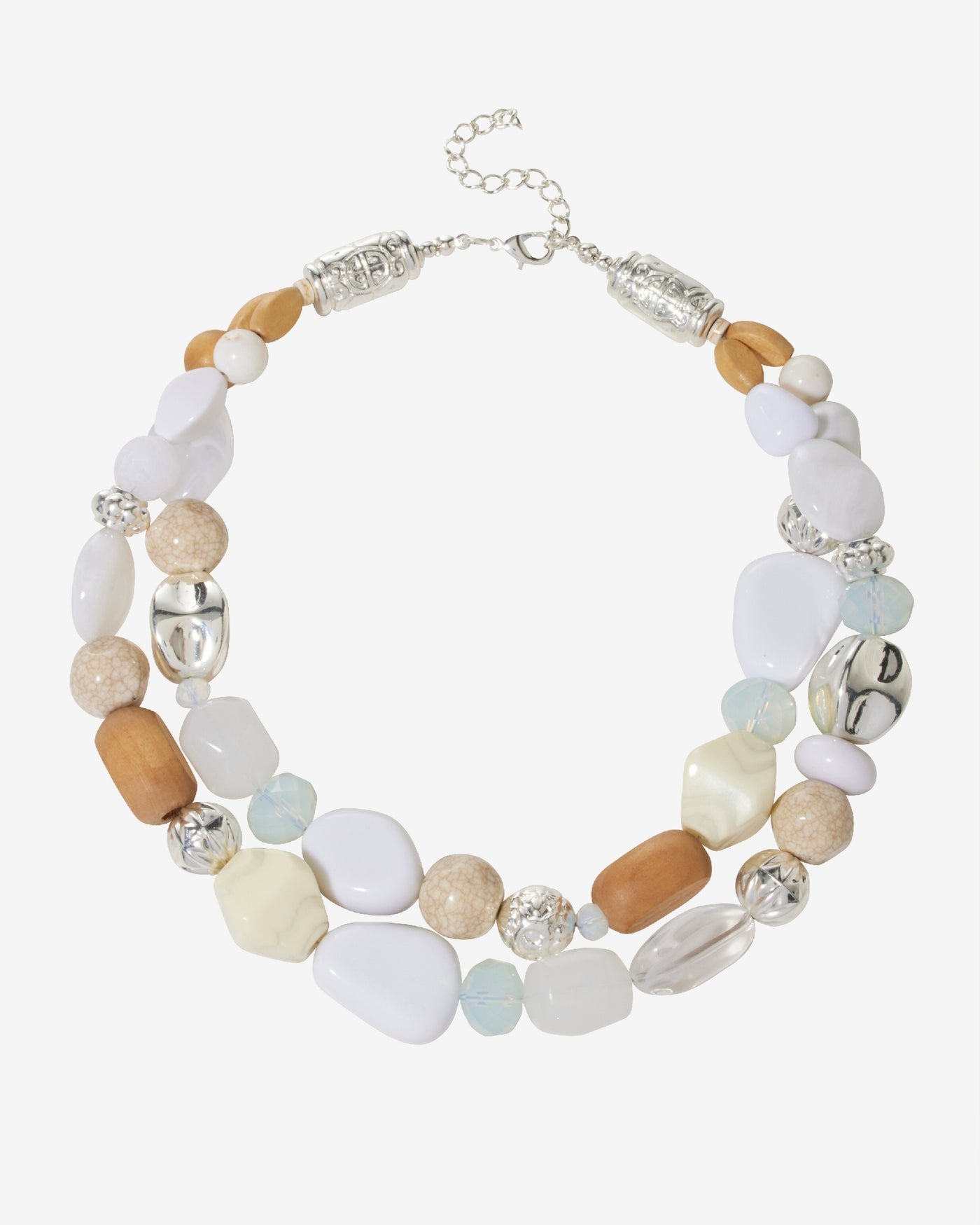 Silver and Acrylic Stone Layered Necklace Blue/Silver