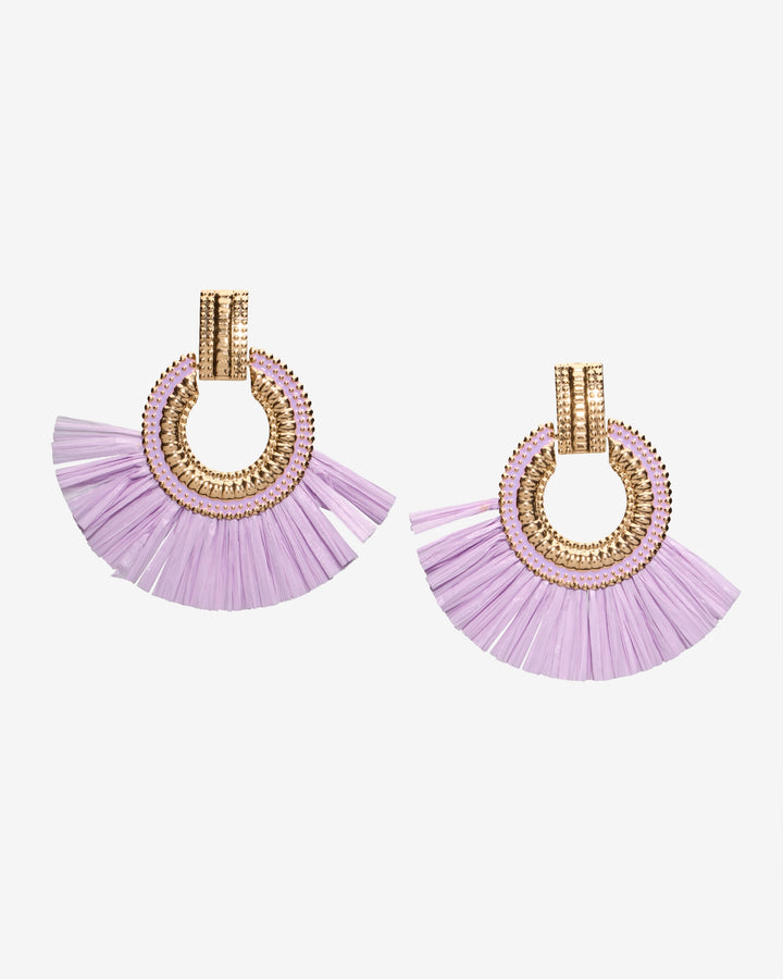Gold and Raffia Fringe Earring Purple