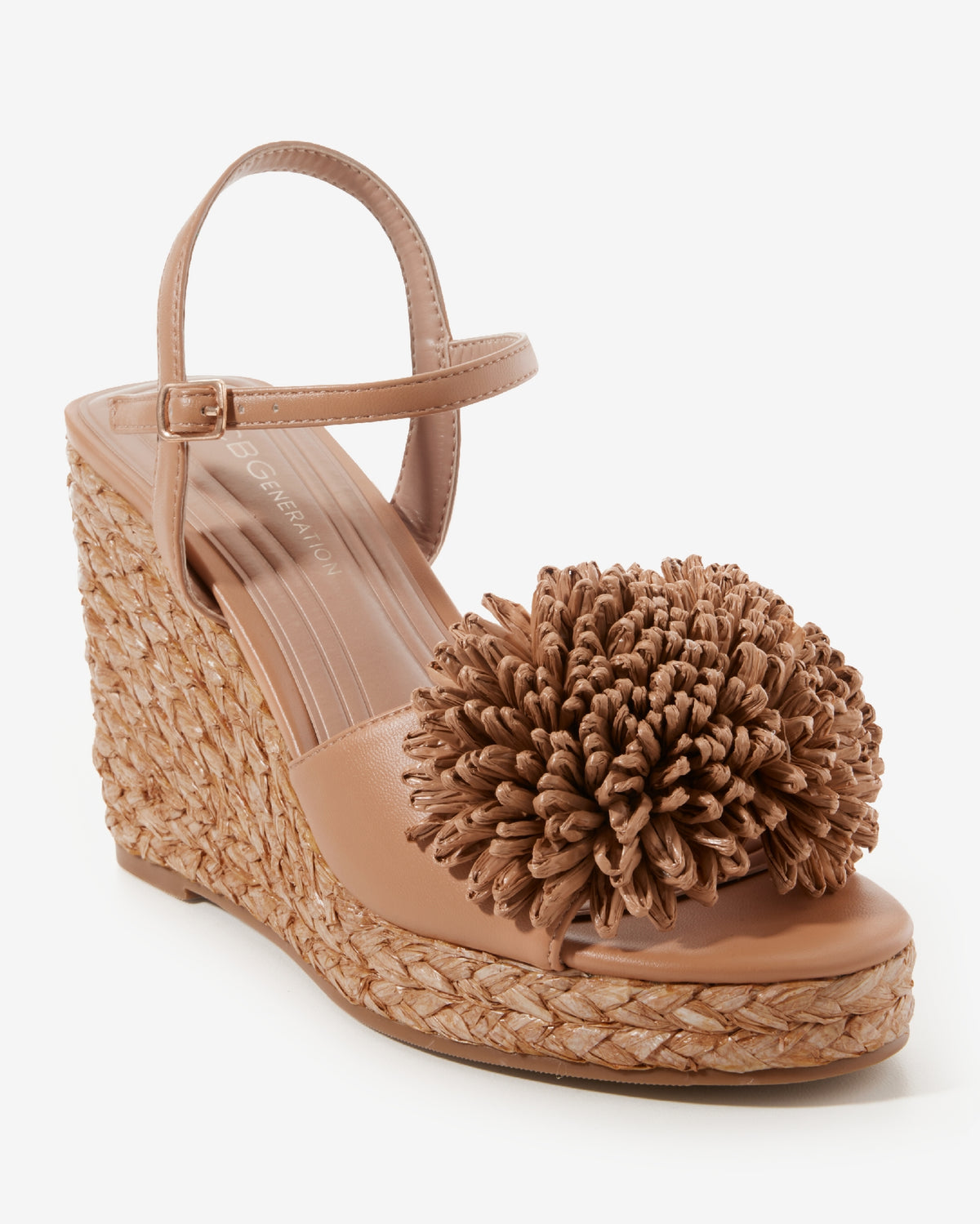 3D Raffia Flower Wedge Fawn