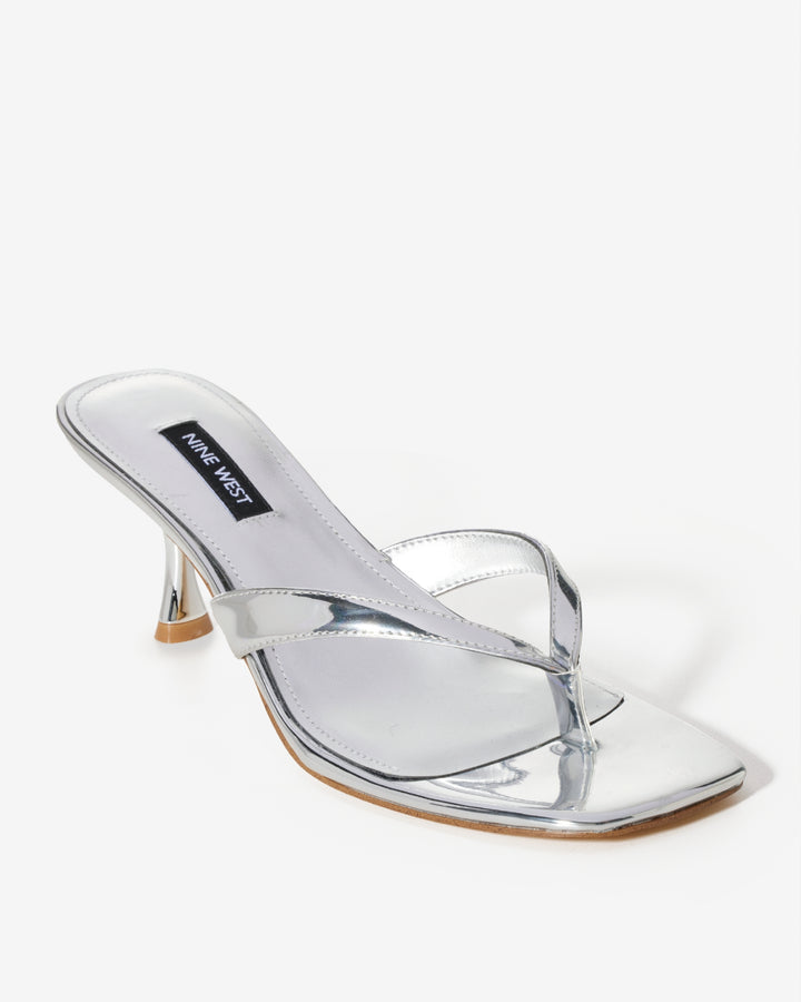 Square Toe Thong Heel Silver