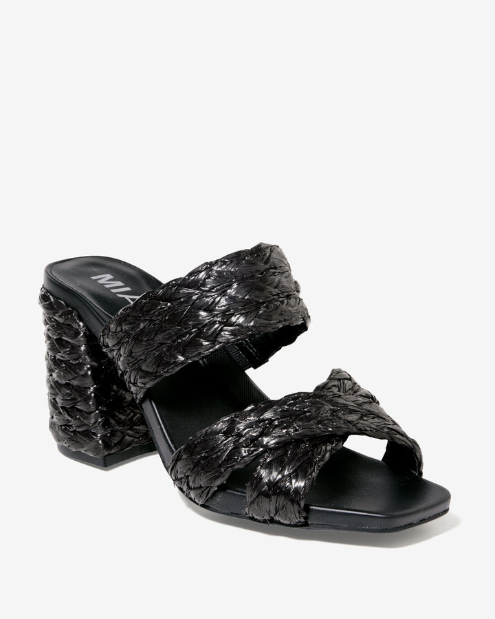 Raffia Band Block Heel Black