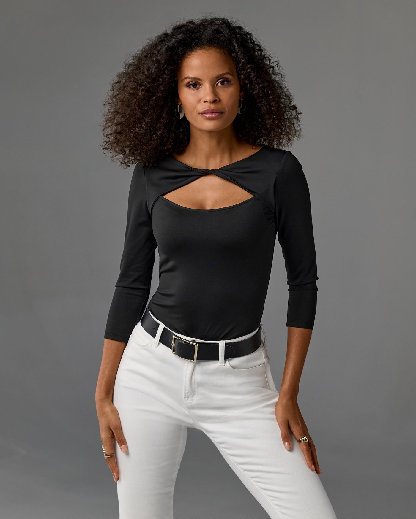 So Modern Cutout Three Quarter Sleeve Top Proper Black