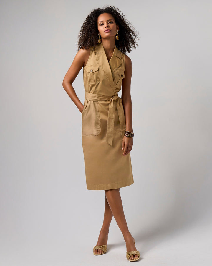 Collared Utility Midi Dress Iced Coffee