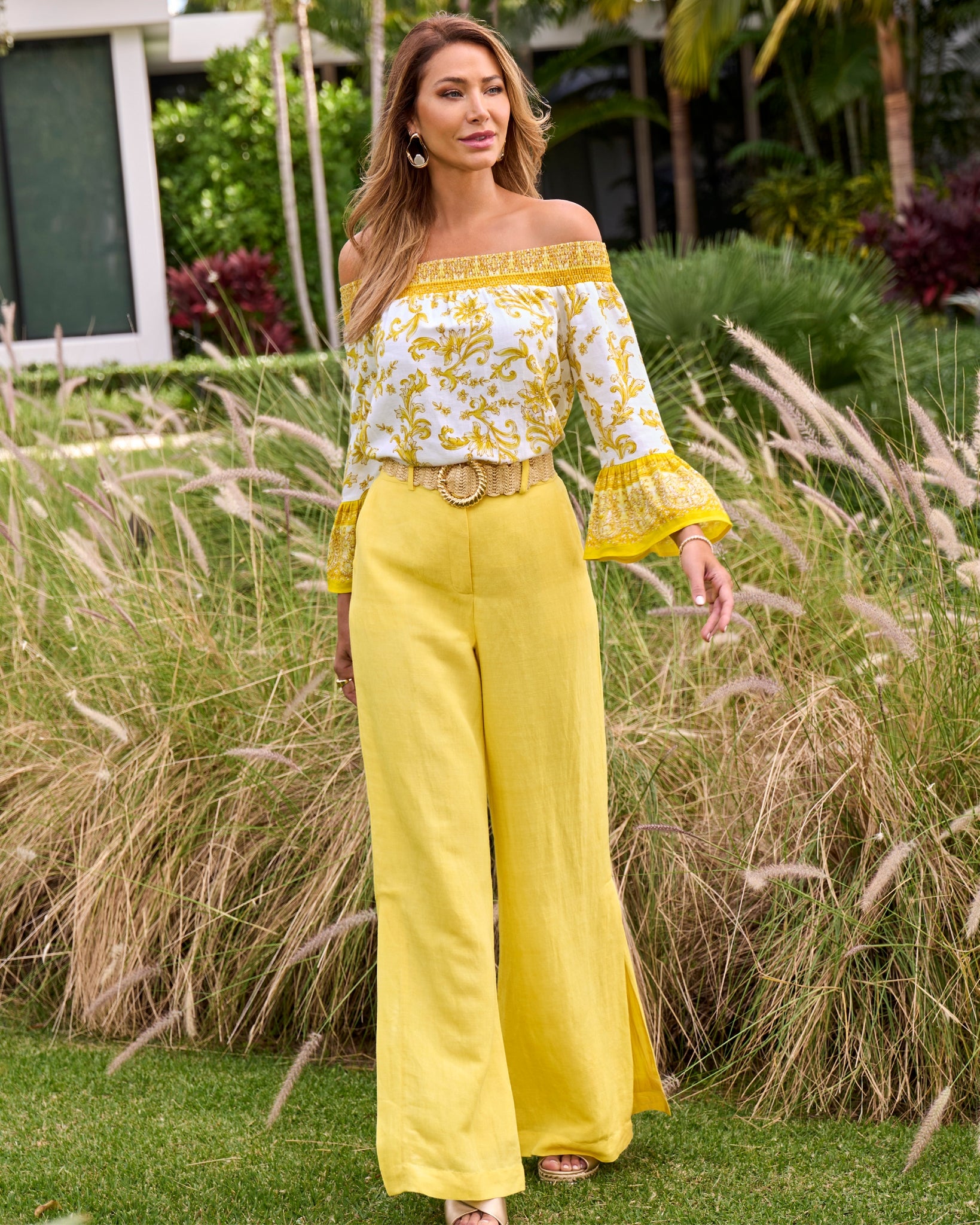 Casual side slit Linen pant Lemon Drop – Boston Proper