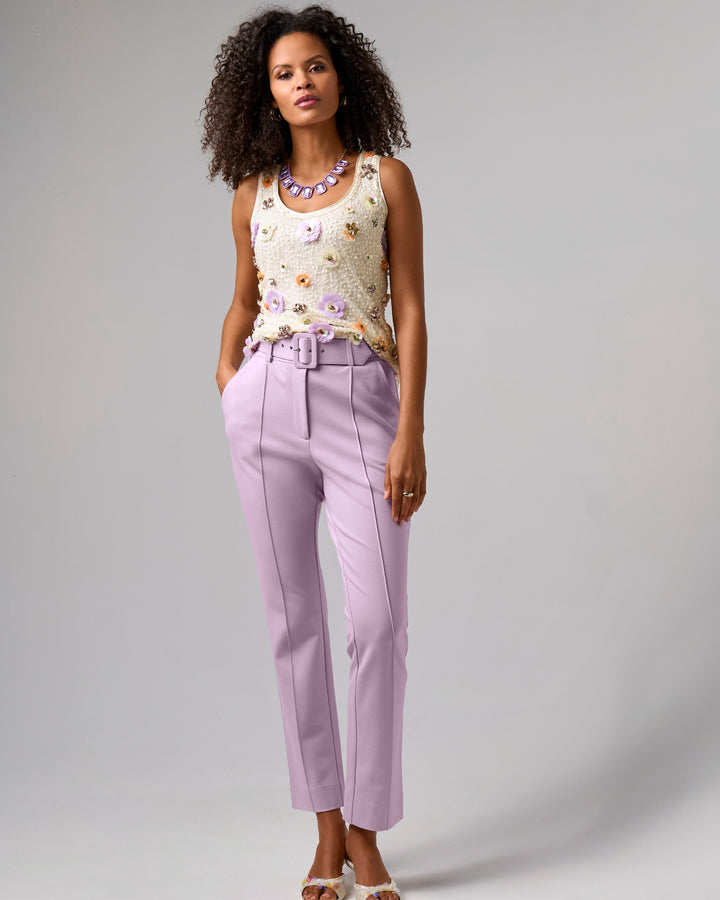 Newport Belted Ponte Straight Leg Pant Sand Verbena