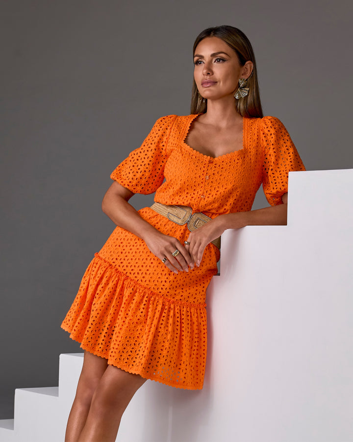 Eyelet A Line Dress Golden Poppy