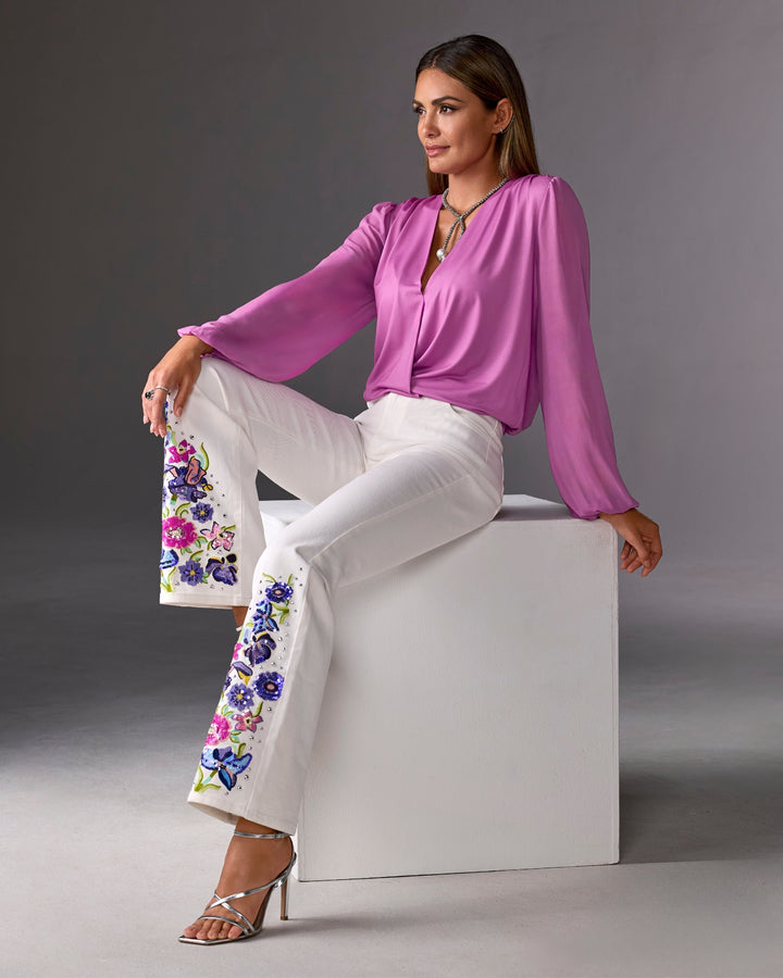 Monterey Floral Embellished Jean White Multi