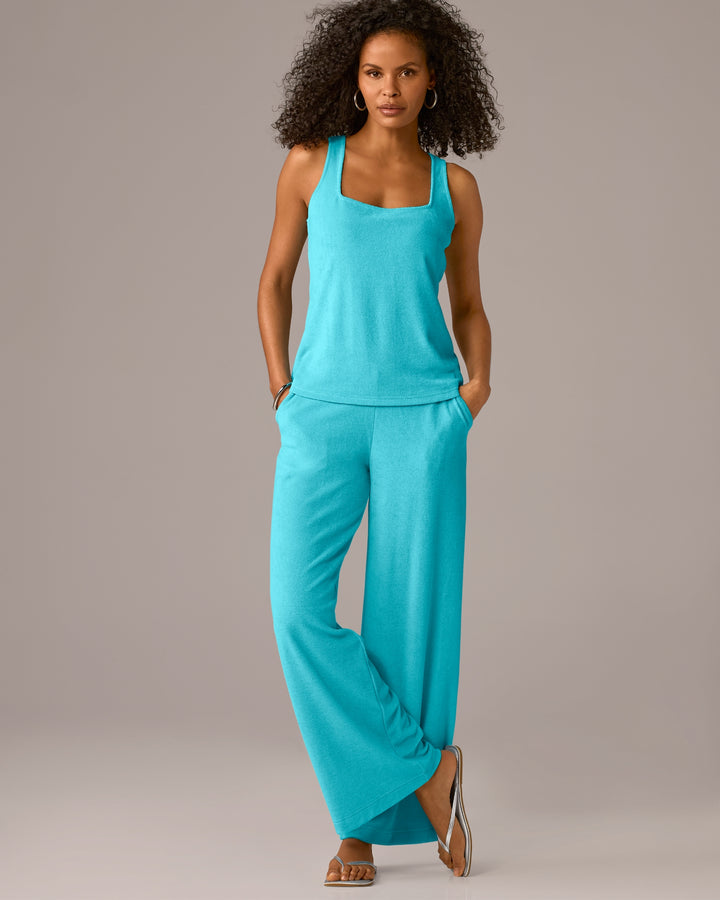 Beach Terry Square Neck and Wide Leg Pant Set Capri