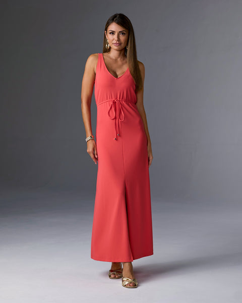 brayden sleeveless maxi dress Beyond Travel Sleeveless Drawstring Maxi Dress - Cayenne Red