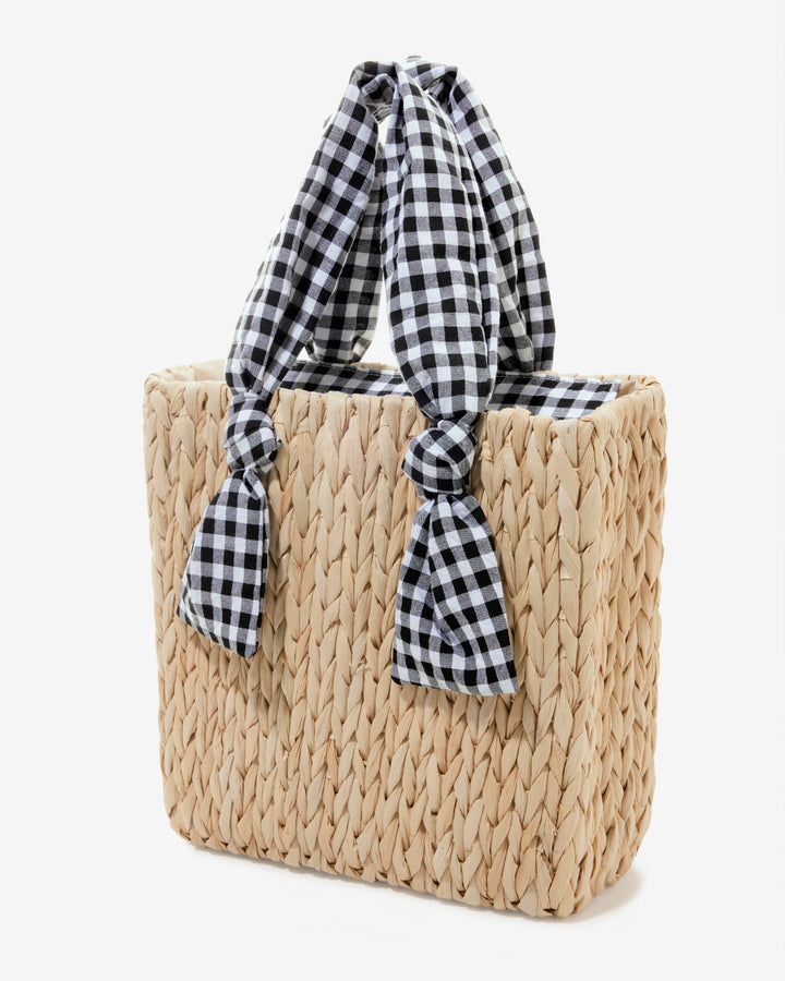 Print Handle Raffia Bag Black/White Gingham