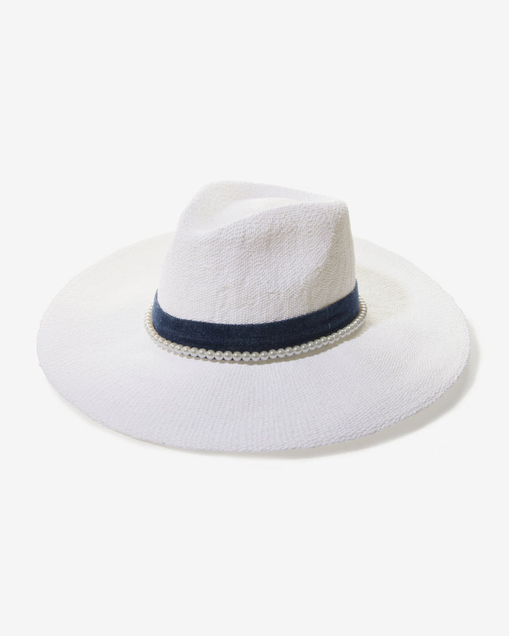 Denim and Pearl Trim Hat White/Blue