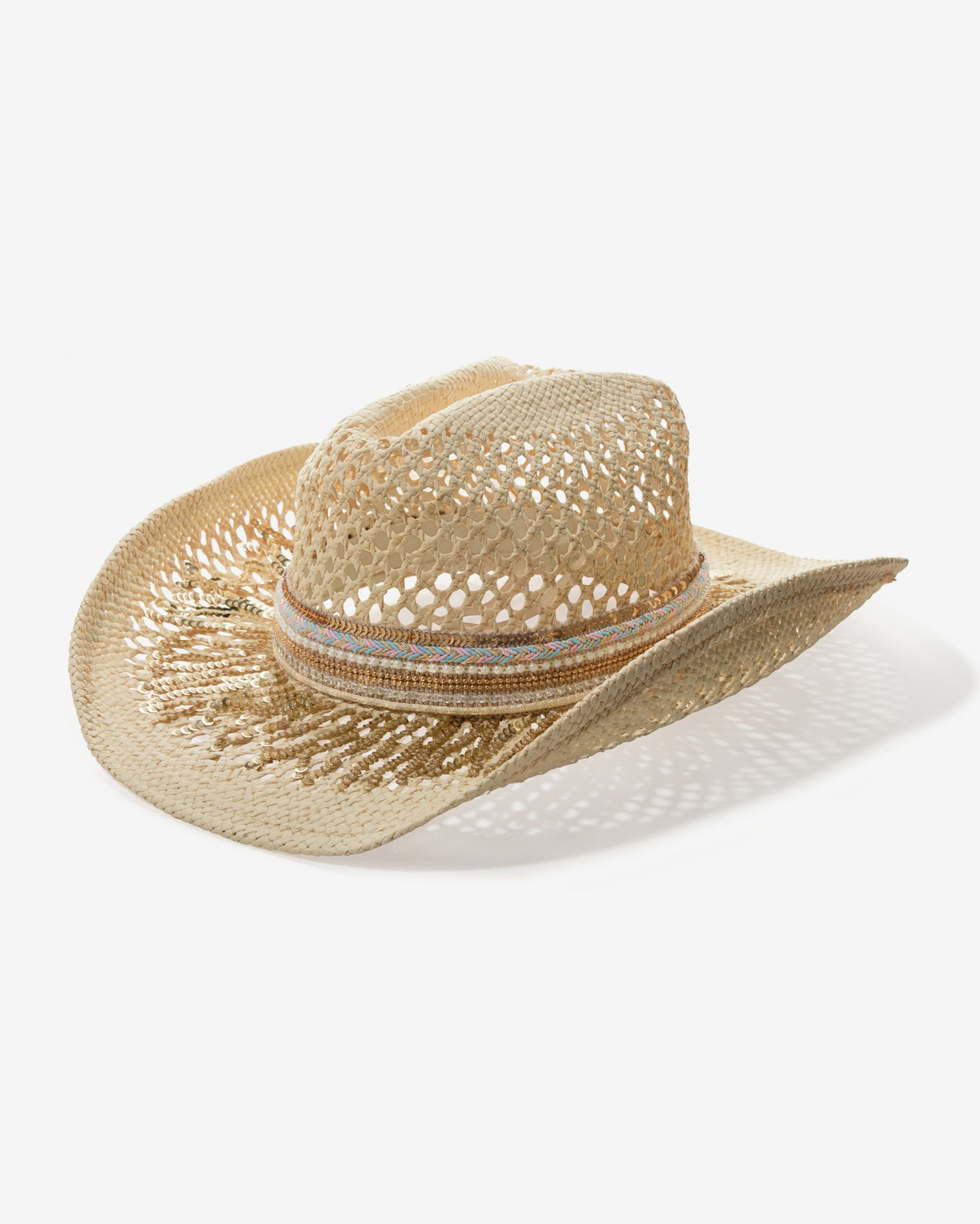 Sequin and Embroidered Trim Western Hat Natural