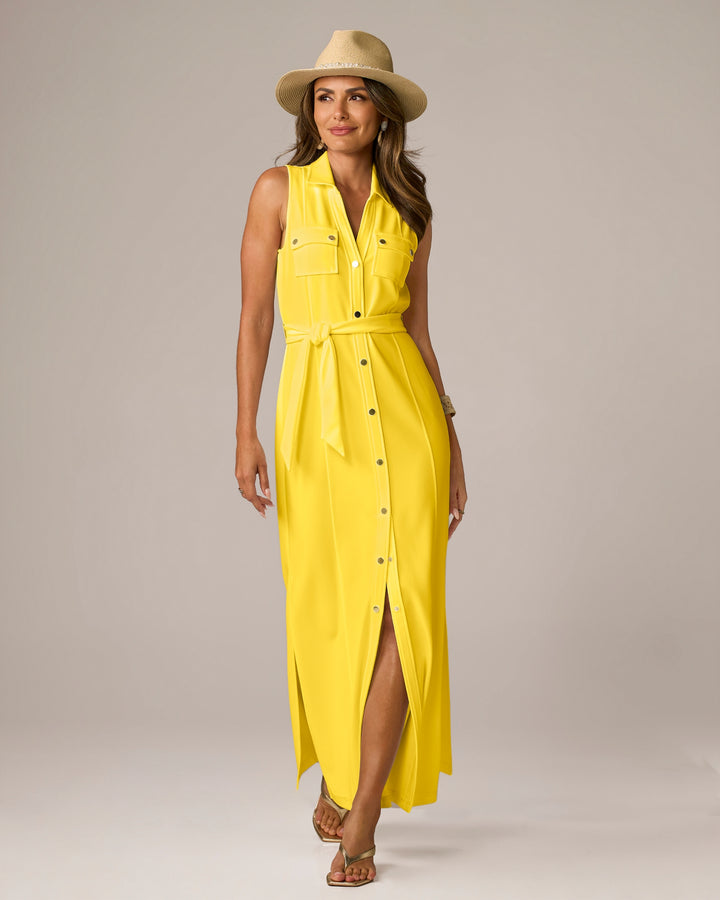 Beyond Travel Belted Maxi Dress Lemon Drop