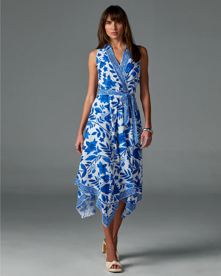 Positano Fleurs Print Surplice Midi Dress Positano Fleurs