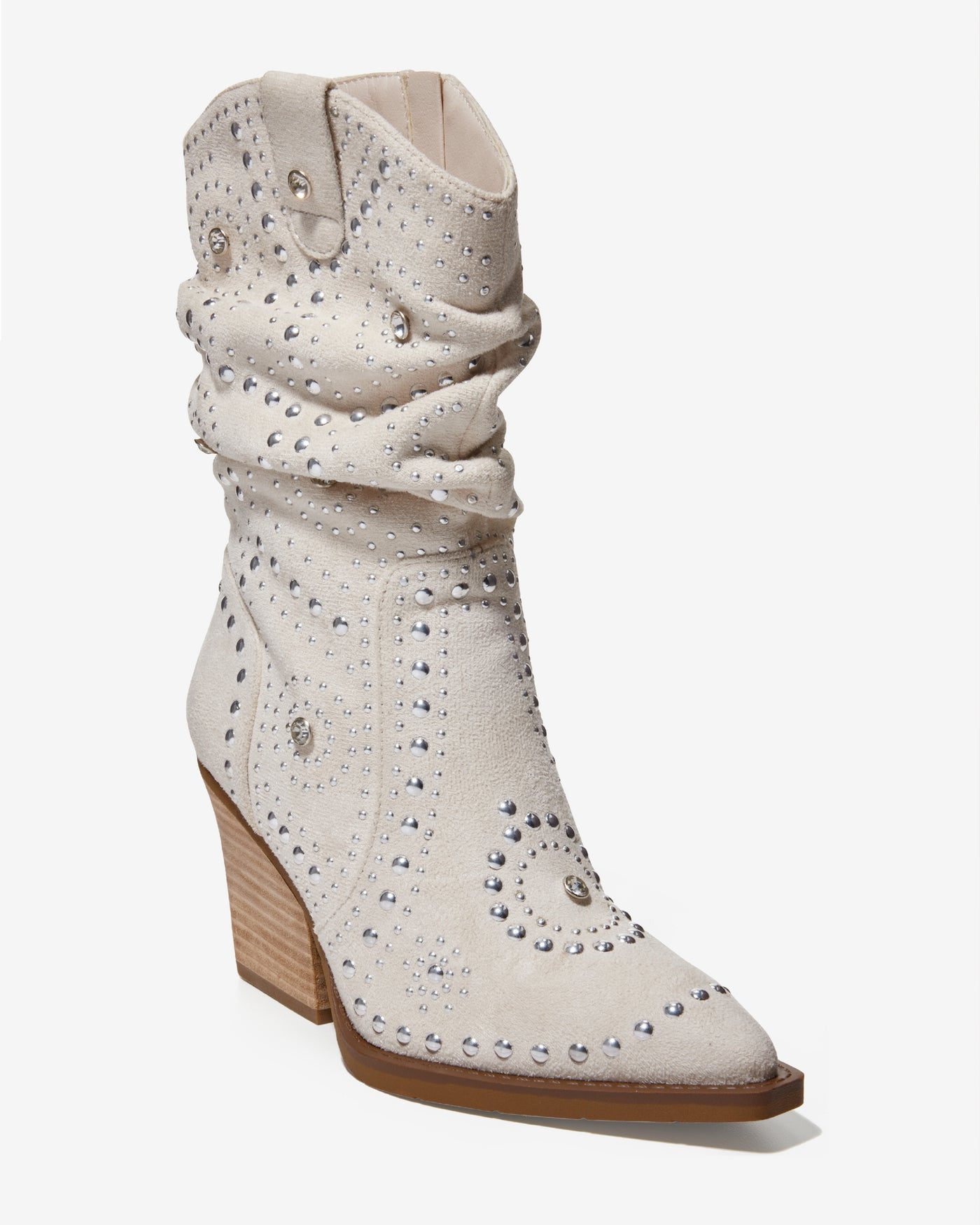 Slouchy Embellished Western Boot Bone