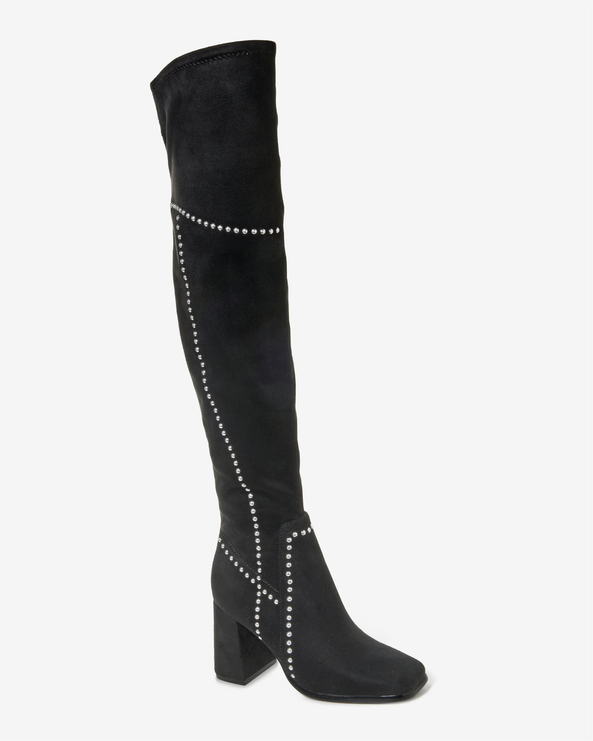 Over The Knee Studded Square Toe Boot Black
