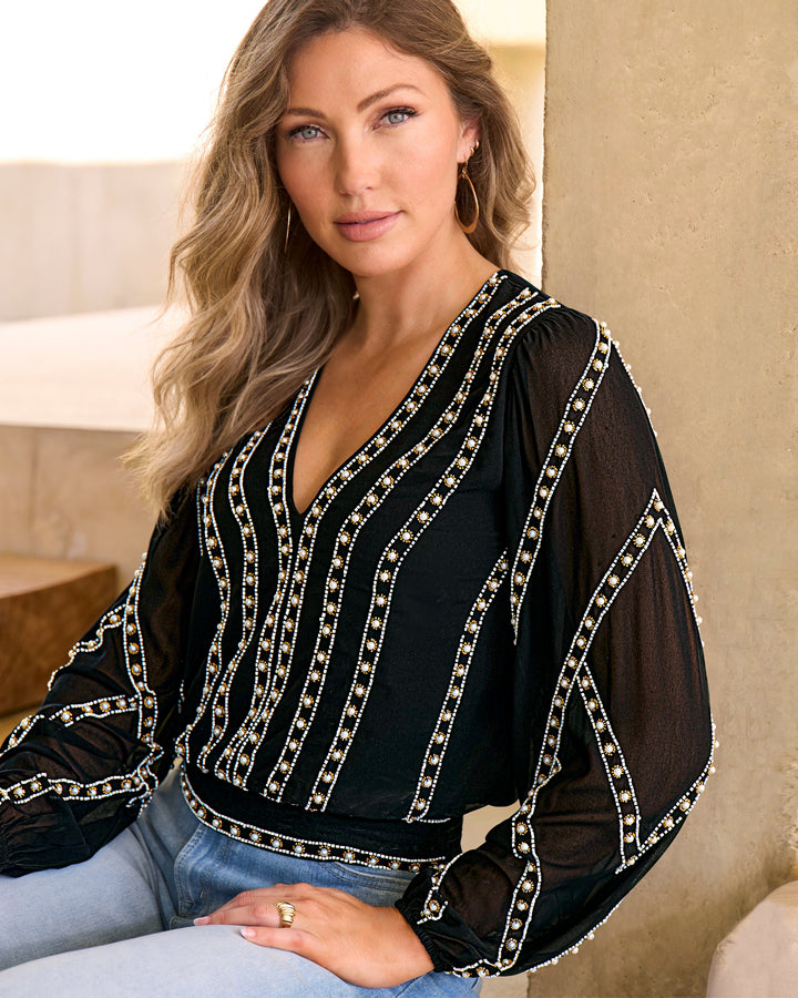 Pearl Grommet Detail Blouse Black
