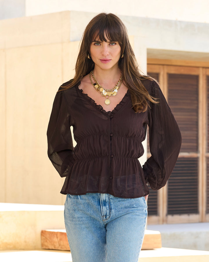 Easy Chic Balloon Sleeve Blouse Brown