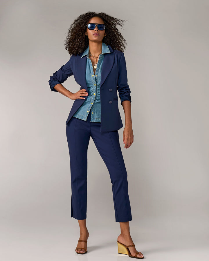 Newport Modern Slim Straight Side Slit Trouser Pant Navy