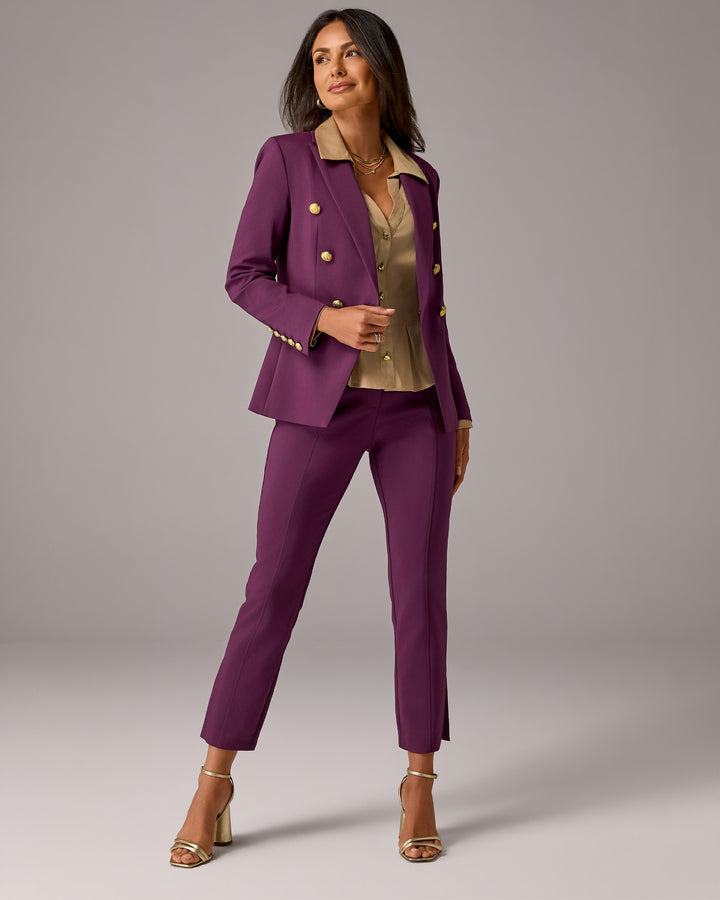 Newport Modern Slim Straight Side Slit Trouser Pant Italian Plum