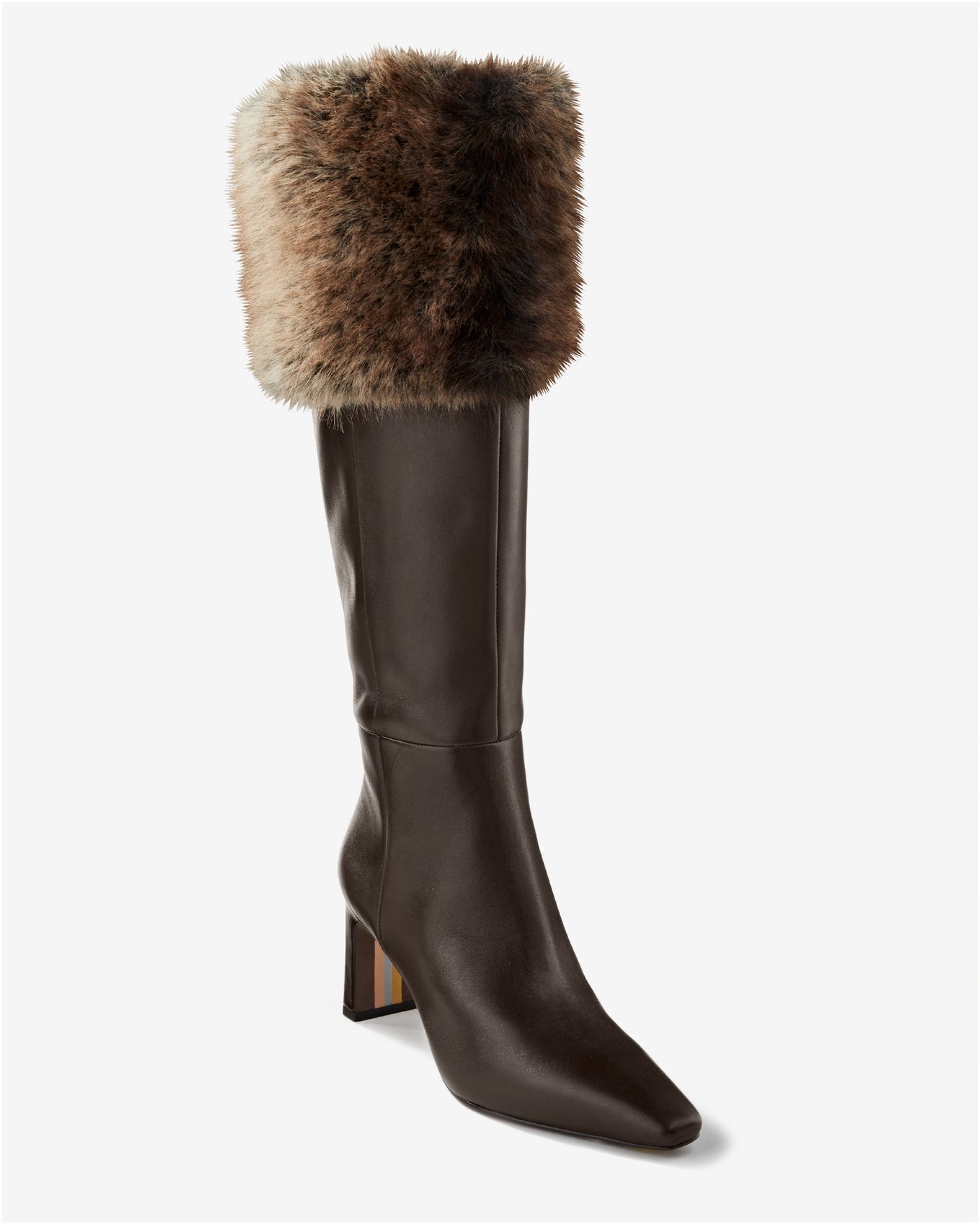 Faux-Fur Chic Knee-High Boot Brown