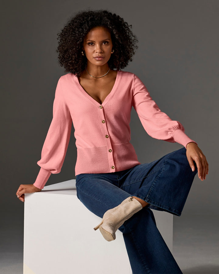 Lightweight Button Up Cardigan Sweater Pink Icing