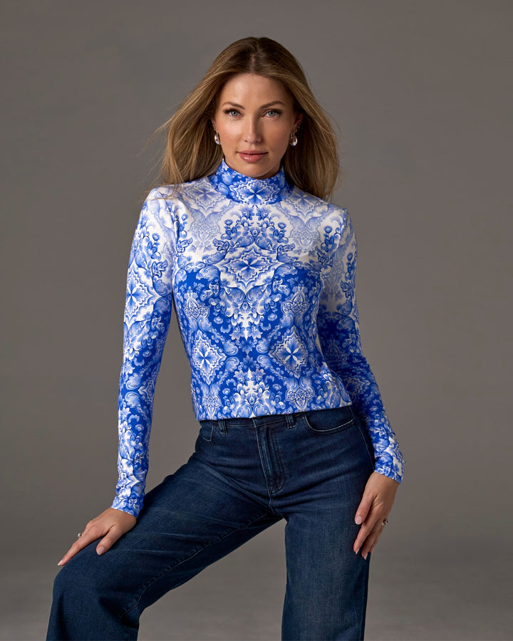 Long Sleeve Printed Turtleneck Top Fashion Fair Isle
