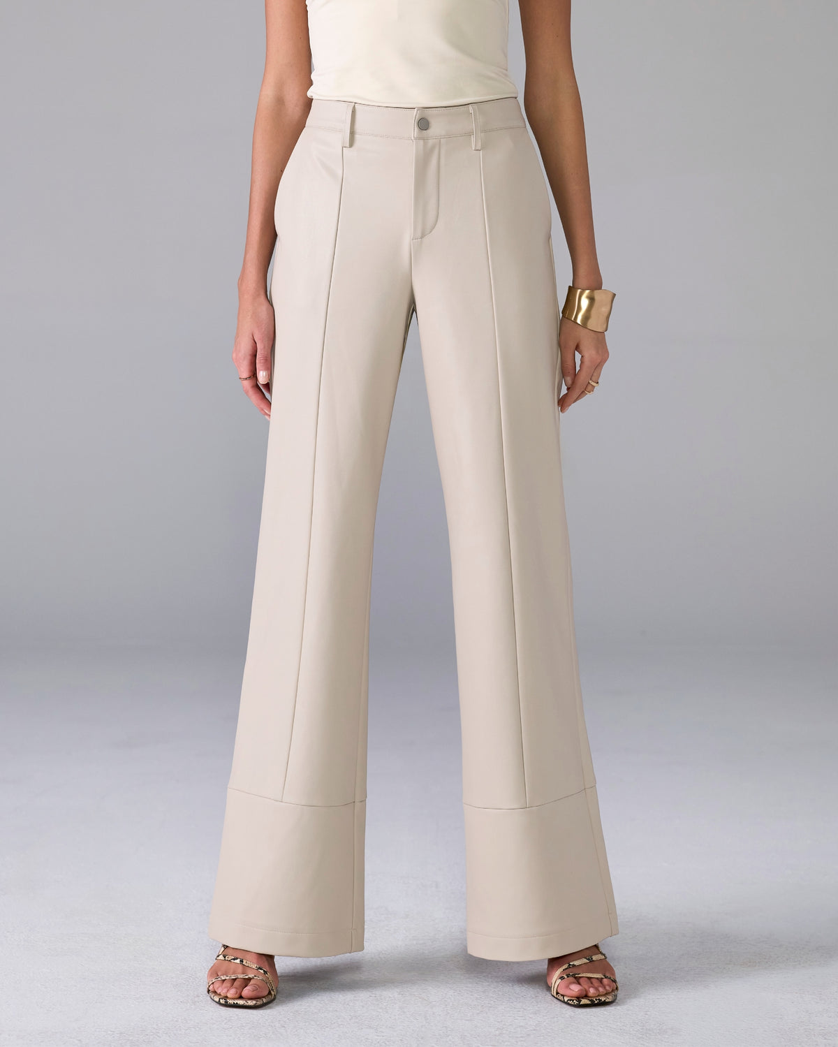 Faux Leather Wide Leg Pant Cream