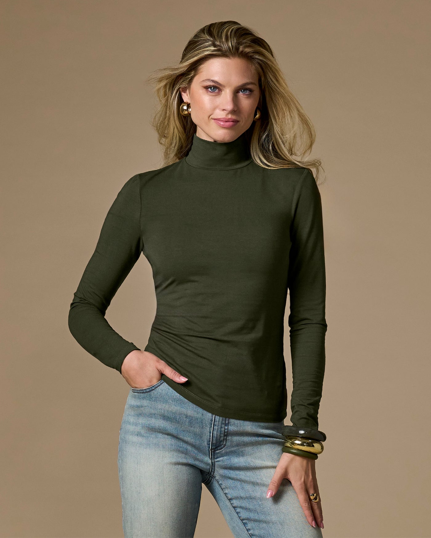 Long Sleeve Layering Turtleneck Forest Night