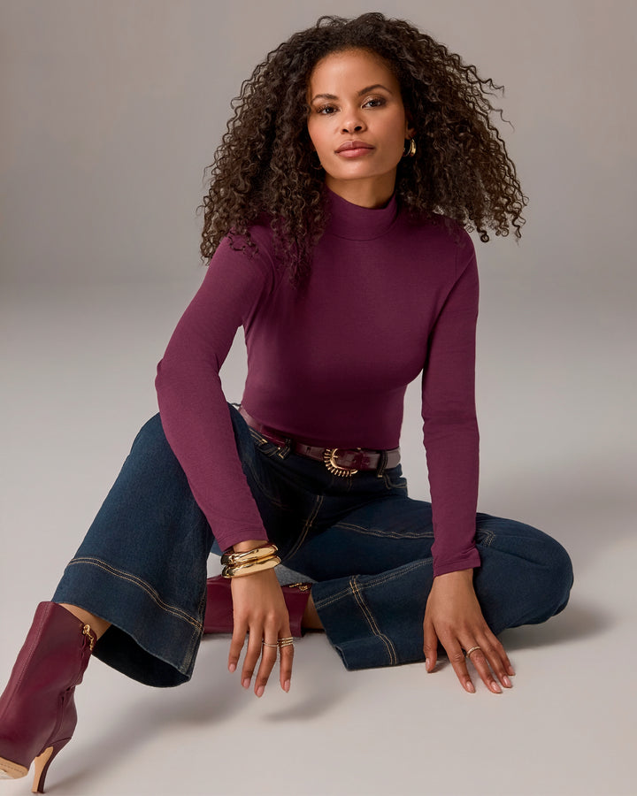 Long Sleeve Layering Turtleneck Mauve Wine