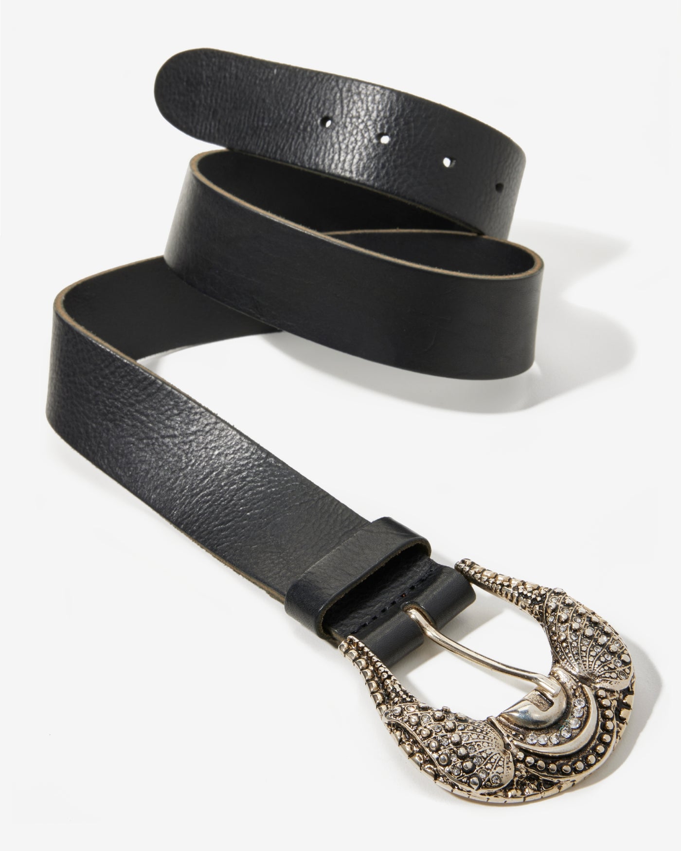 Rhinestone and Studded Buckle Belt Black