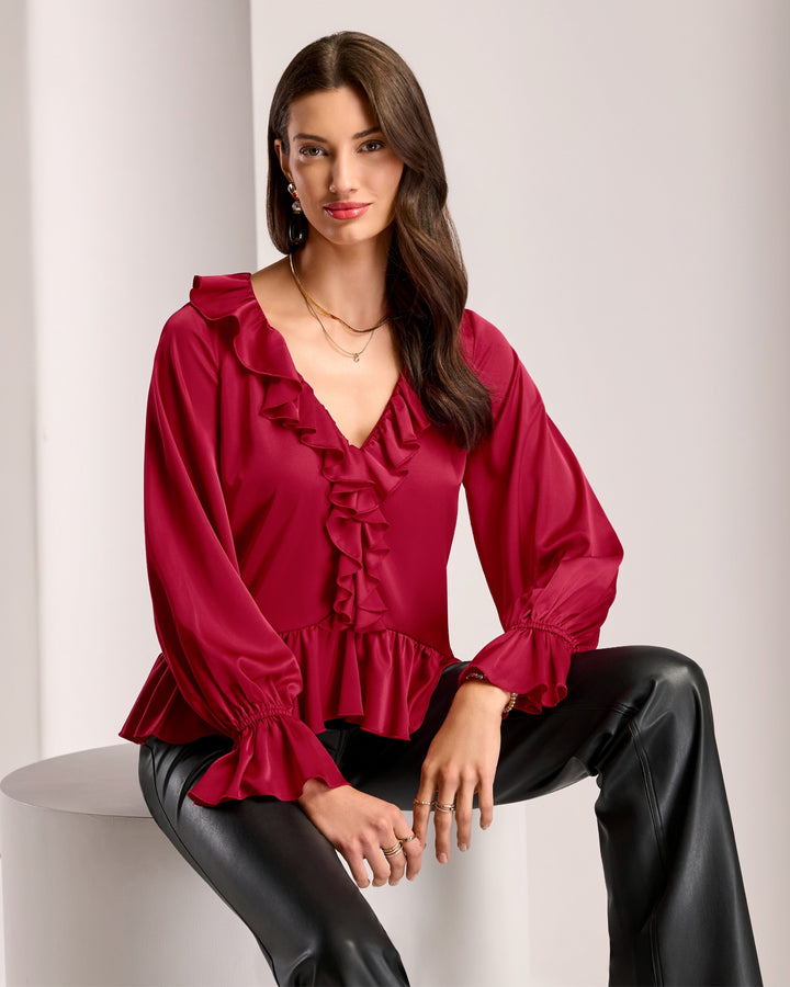 Paige Ruffle Charmeuse Blouse French Kiss