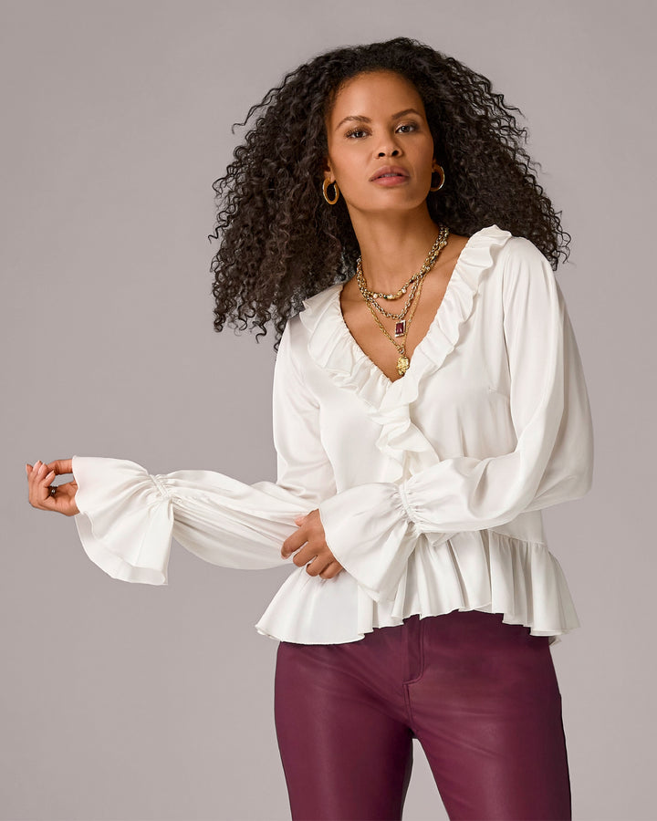 Paige Ruffle Charmeuse Blouse Off White