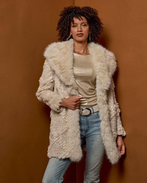 Novelty Shimmer Faux Fur Coat - Cream | Boston Proper