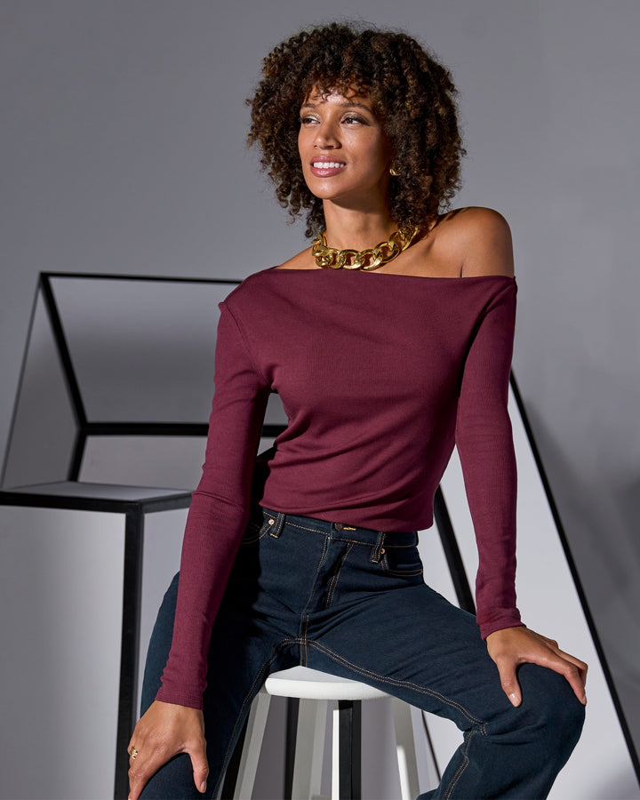 So Essential Slouchy Long Sleeve Top Black Cherry