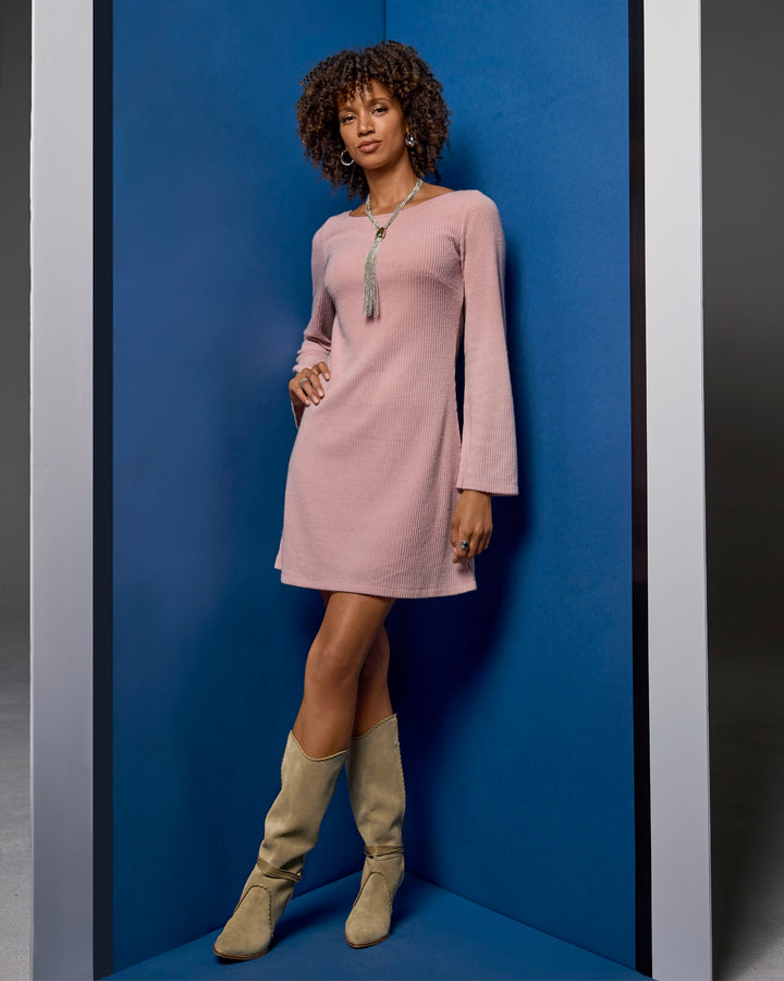 Ribbed Hacci Everyday A Line Dress Soft Pink