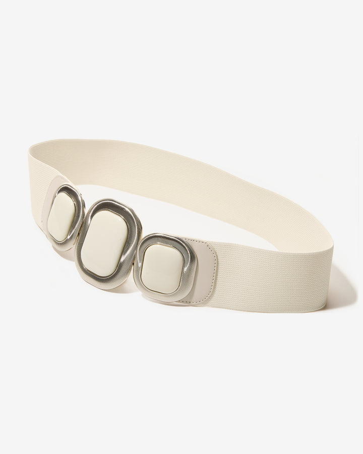 Triple Square Elastic Waist Belt White