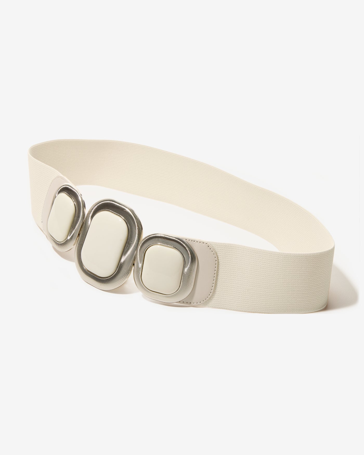 Triple Square Elastic Waist Belt White
